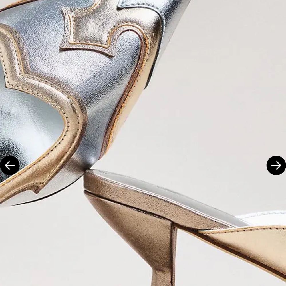 Maeve Silver and Gold kitten Heel mules sz 8.5 - Picture 2 of 7